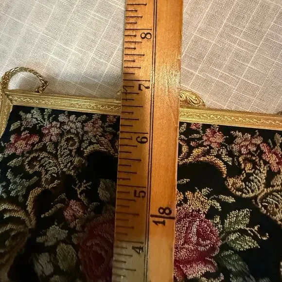 Vintage Petit Point Evening Bag β’ Ornate Clasp β’ Floral Front β’ 8.5β Wide - Picture 10 of 13